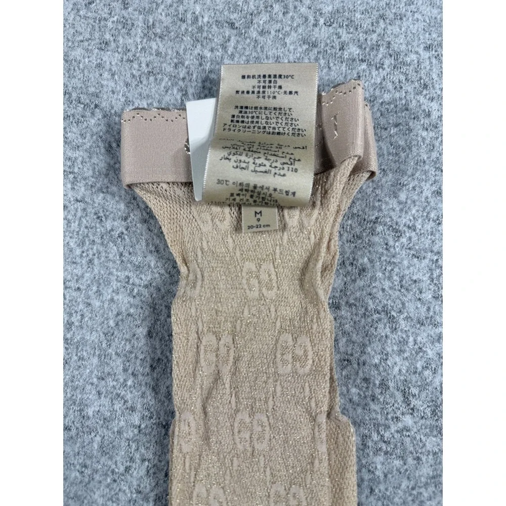 Gucci GG Pattern Lame Socks Beige Gold Metallic Monogram Size M  Made Italy